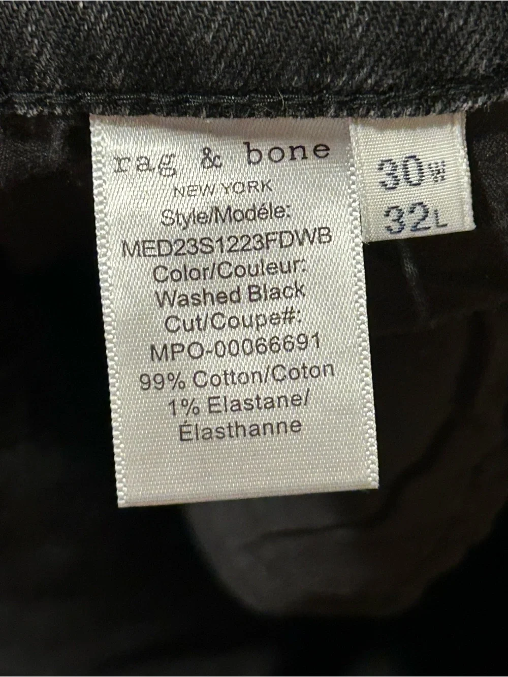 Rag & Bone Fit 2 Slim Black Jeans Men’s , size 30/32